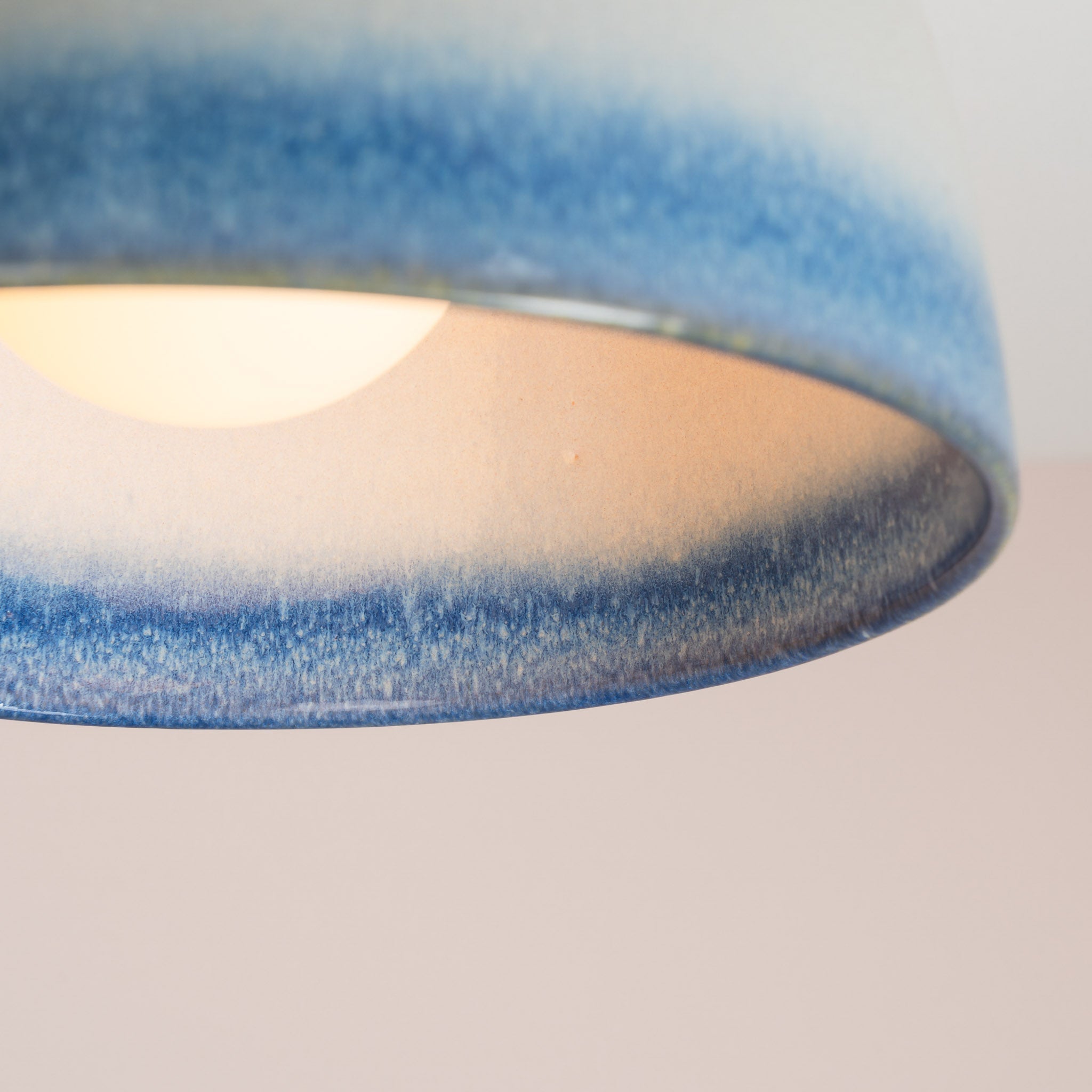Blue and White Element Flush Mount Ceiling Light in Ceramic and Oak