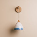 Blue and White Element Hanging Wall Light in Ceramic and Oak