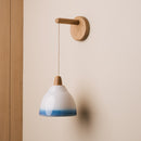 Blue and White Element Hanging Wall Light in Ceramic and Oak
