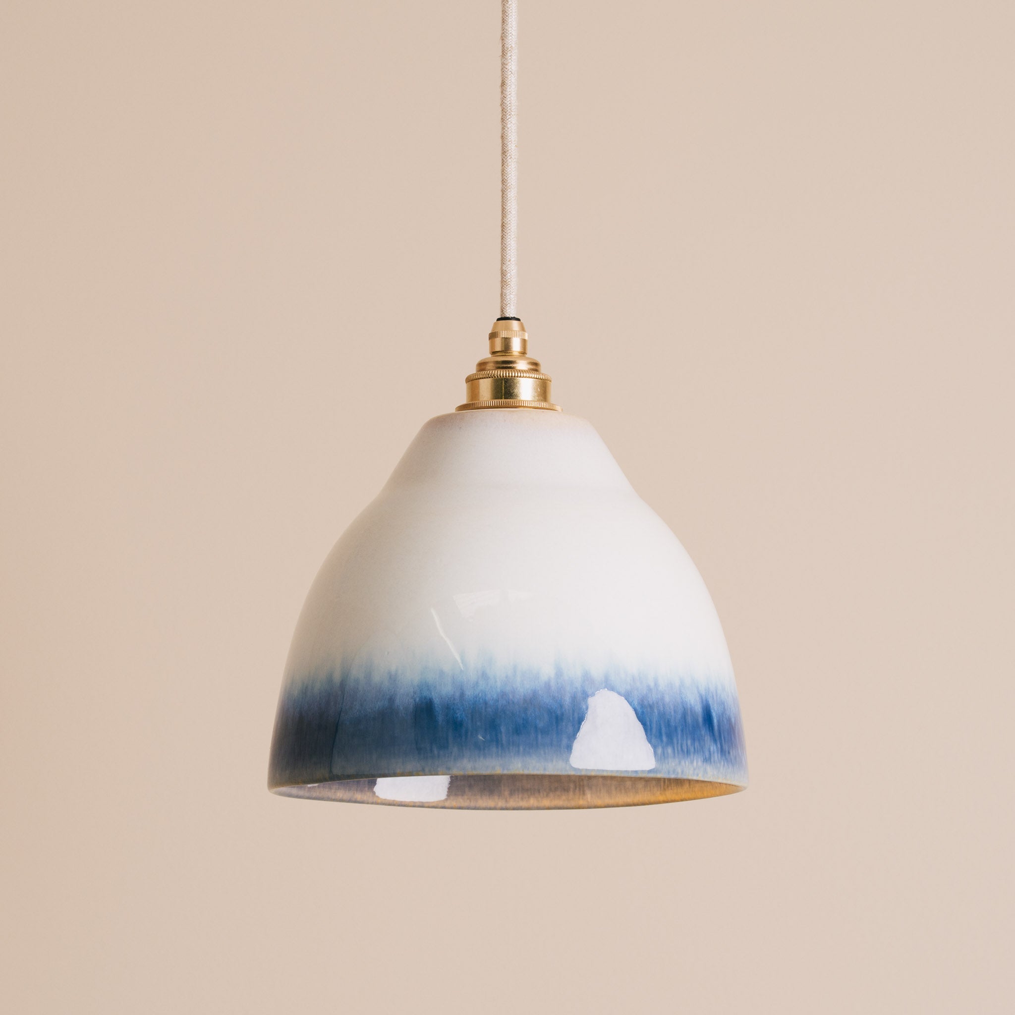 Blue and White Element Pendant Light in Ceramic and Brass/Nickel