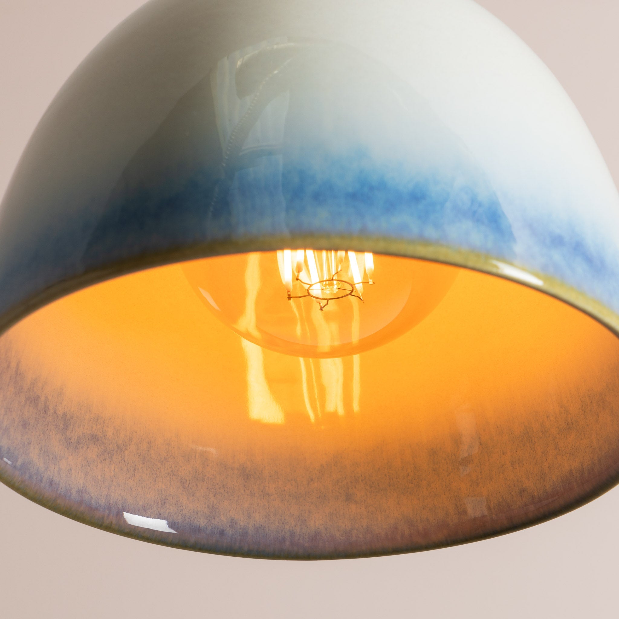 Blue and White Element Pendant Light in Ceramic and Brass/Nickel