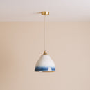 Blue and White Element Pendant Light in Ceramic and Brass/Nickel