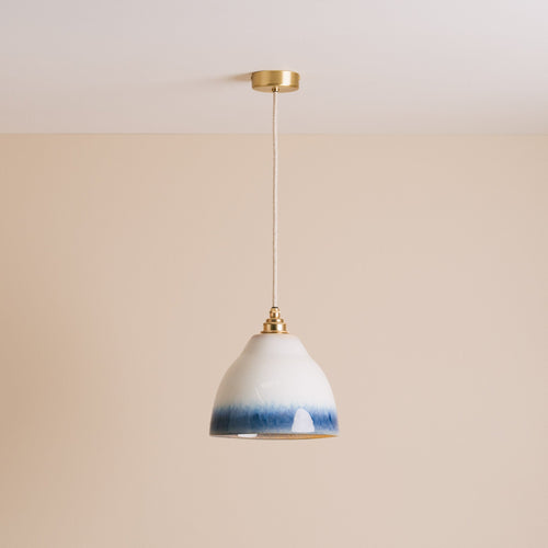 Blue and White Element Pendant Light in Ceramic and Brass/Nickel