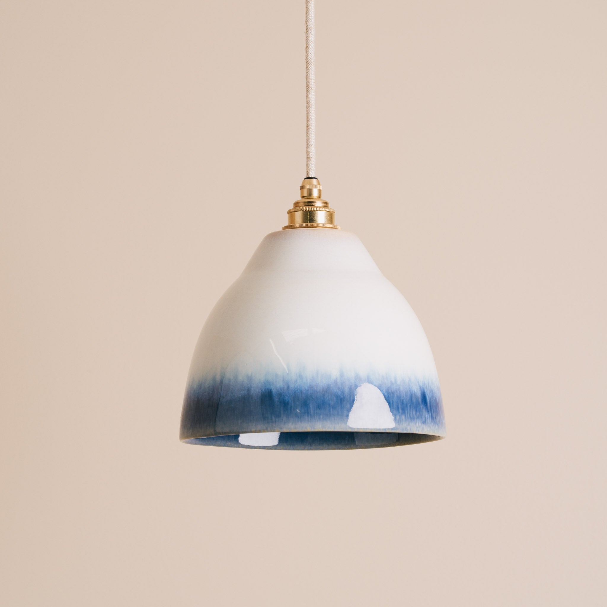 Blue and White Element Pendant Light in Ceramic and Brass/Nickel