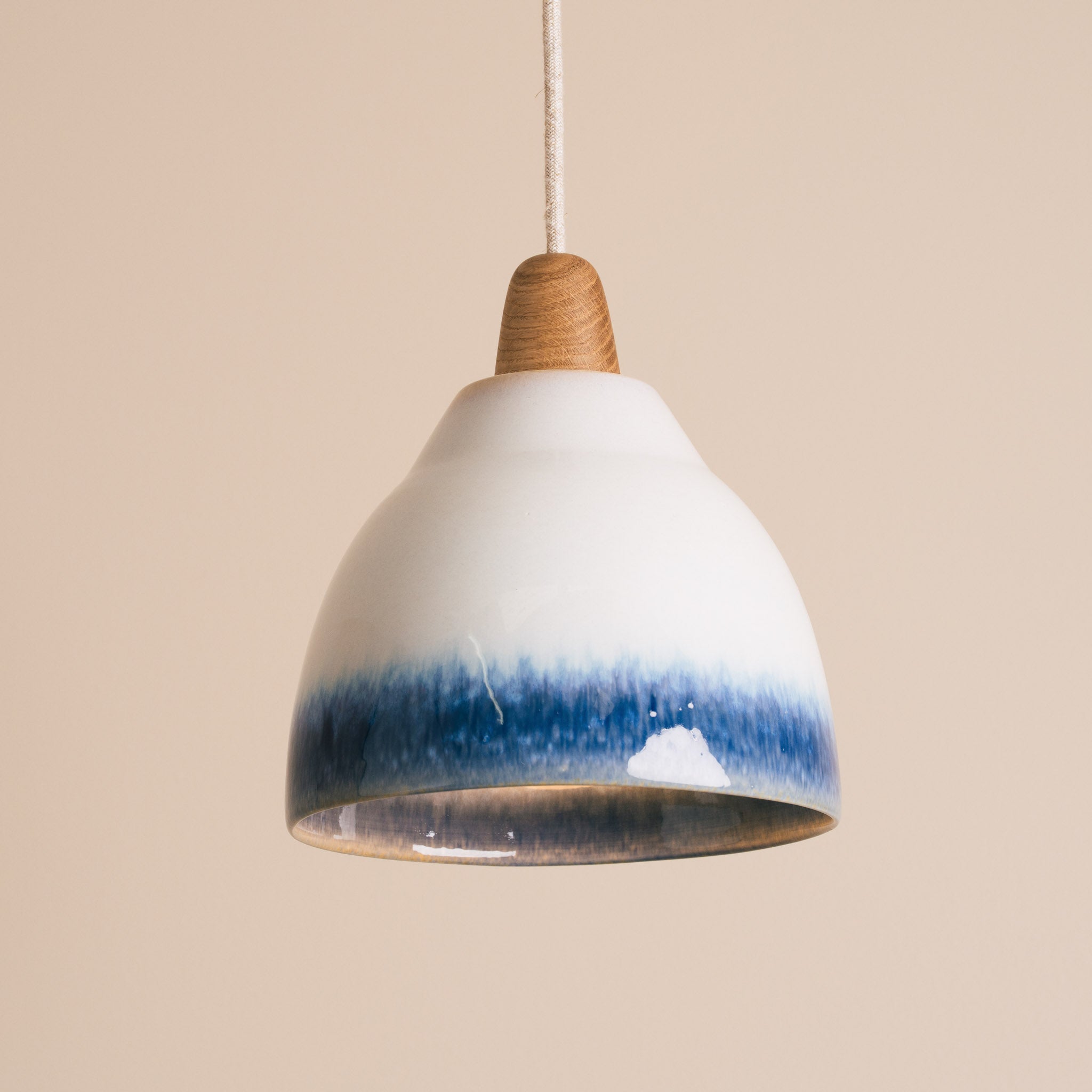 Blue and White Element Pendant Light in Ceramic and Oak