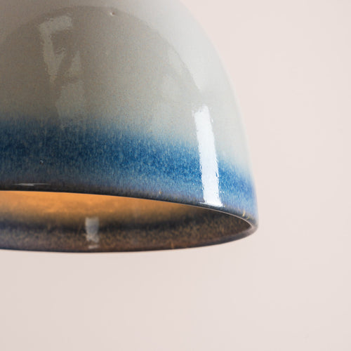 Blue and White Element Pendant Light in Ceramic and Oak