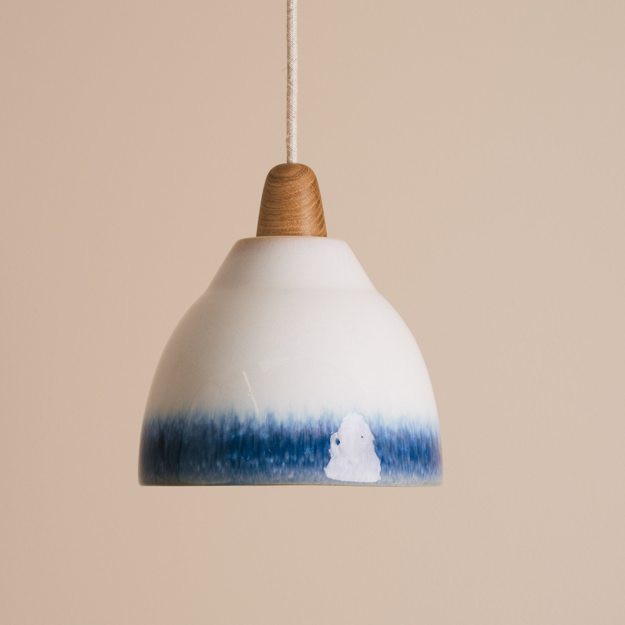 Blue and White Element Pendant Light in Ceramic and Oak