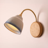 Blue and White Flex Wall Light in Brass/Nickel, Ceramic and Oak - Small Element