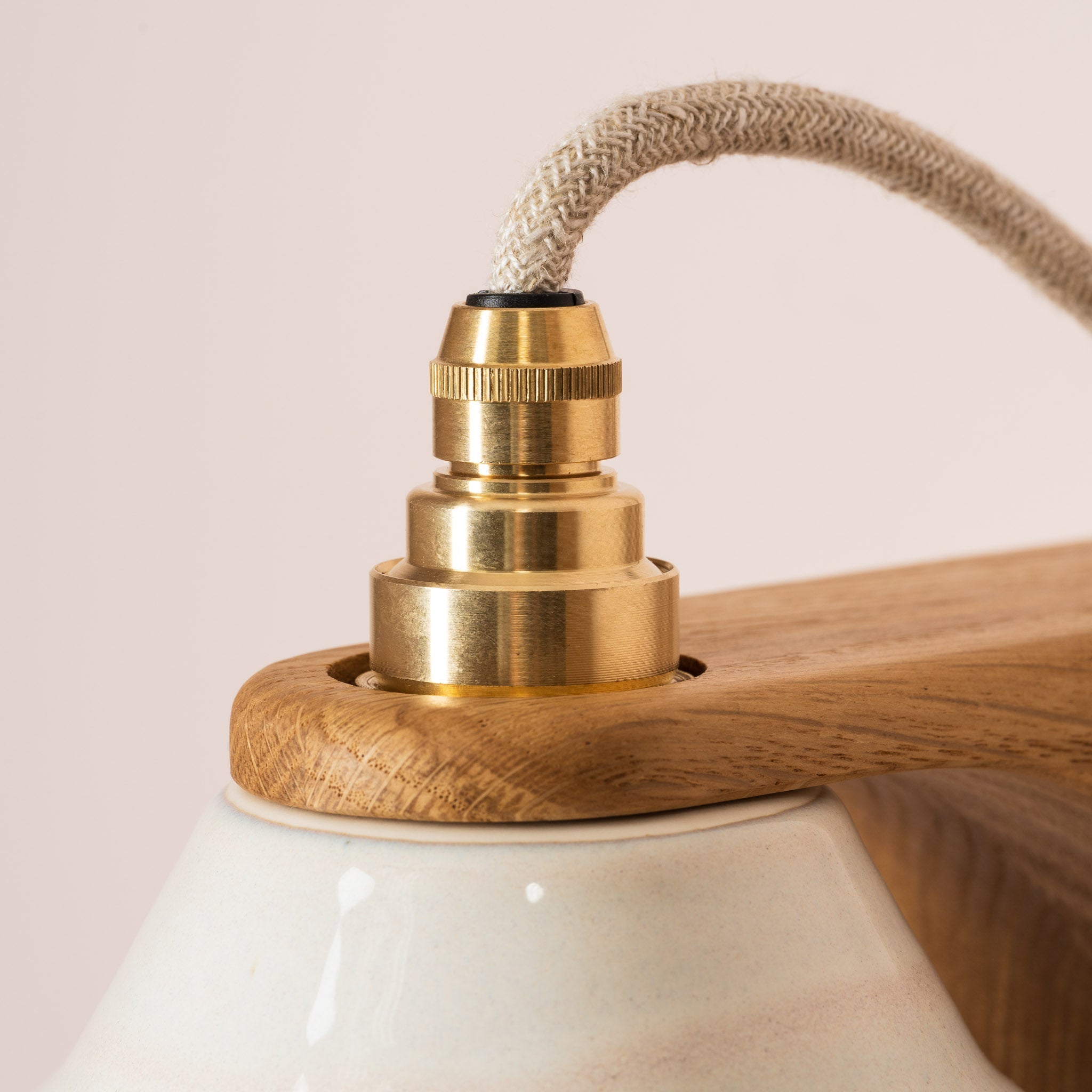 Blue and White Right-Angle Element Wall Light in Ceramic and Oak