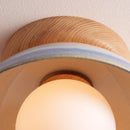 Blue and White Small Dawn Ceiling Light in Ceramic and Oak