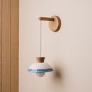 Small Dawn Hanging Wall Light in Ceramic and Oak - Blue and White