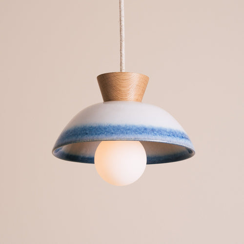 Small Dawn Pendant Light in Ceramic and Oak [OUTLET]