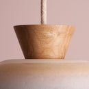 Blue and White Small Dawn Pendant Light in Ceramic and Oak
