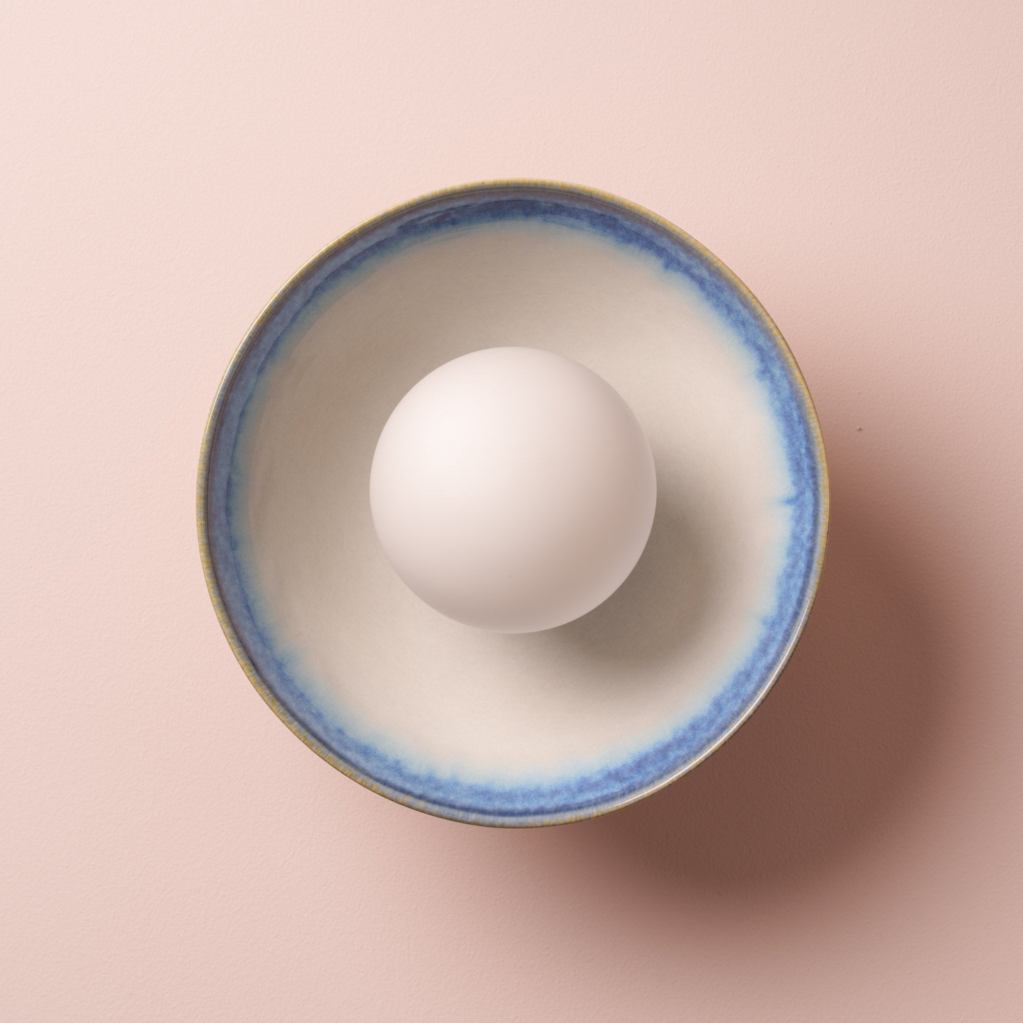 Blue and White Small Dawn Wall Light in Ceramic and Oak