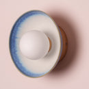 Blue and White Small Dawn Wall Light in Ceramic and Oak