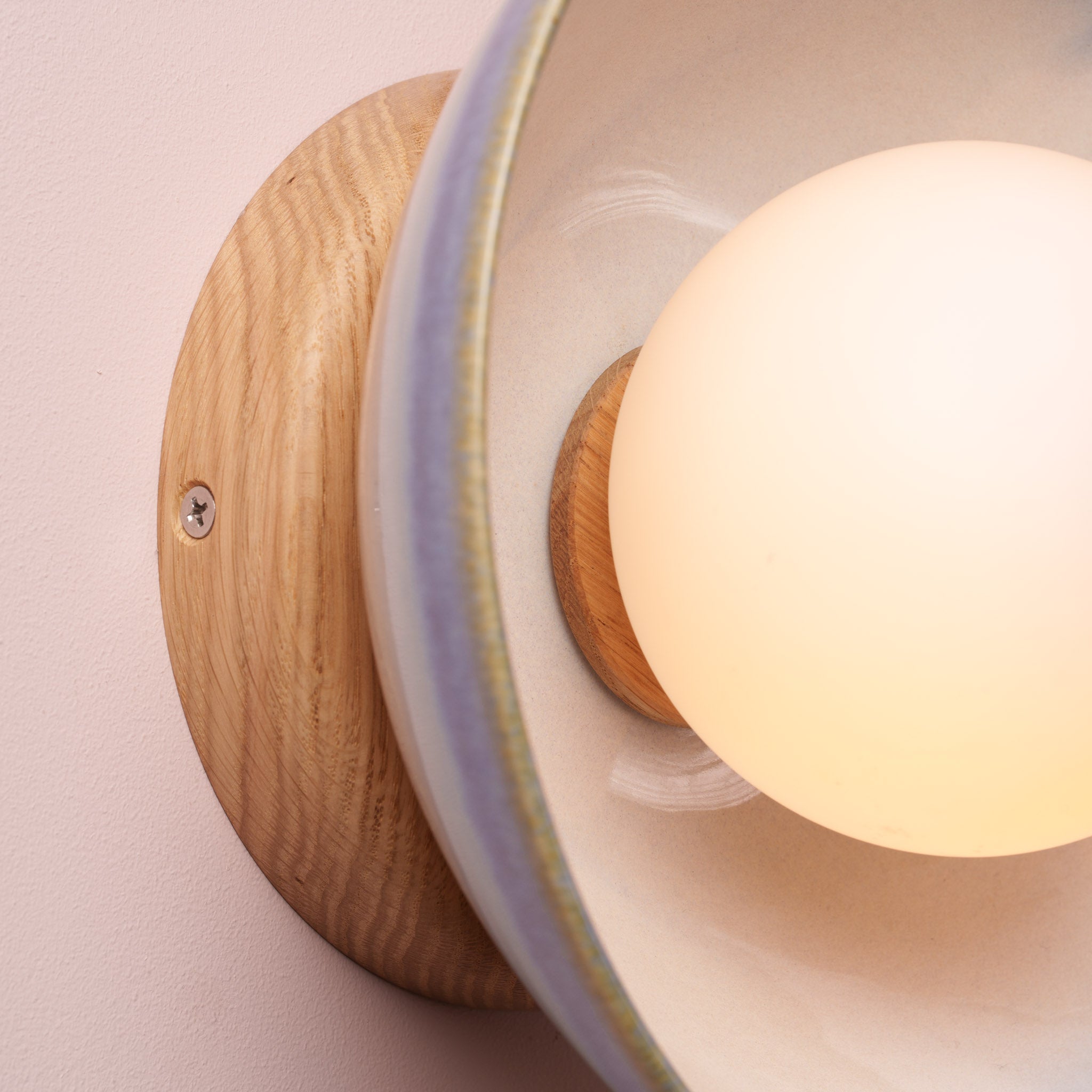 Blue and White Small Dawn Wall Light in Ceramic and Oak