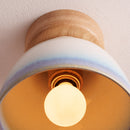 Blue and White Small Element Flush Mount Ceiling Light in Ceramic and Oak