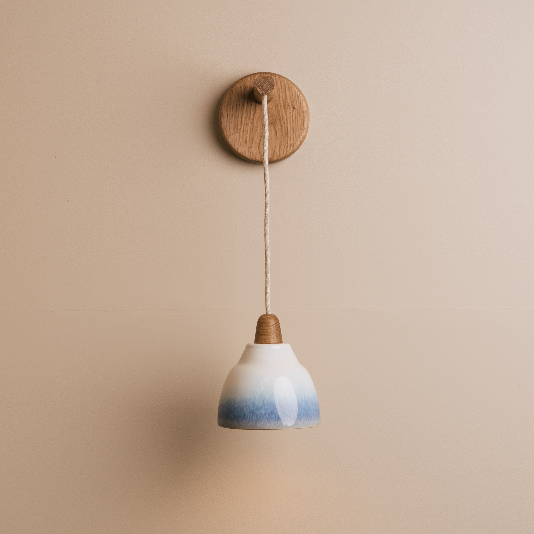 Small Element Hanging Wall Light in Ceramic and Oak - Blue and White