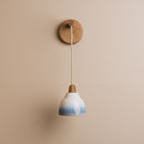 Small Element Hanging Wall Light in Ceramic and Oak - Blue and White