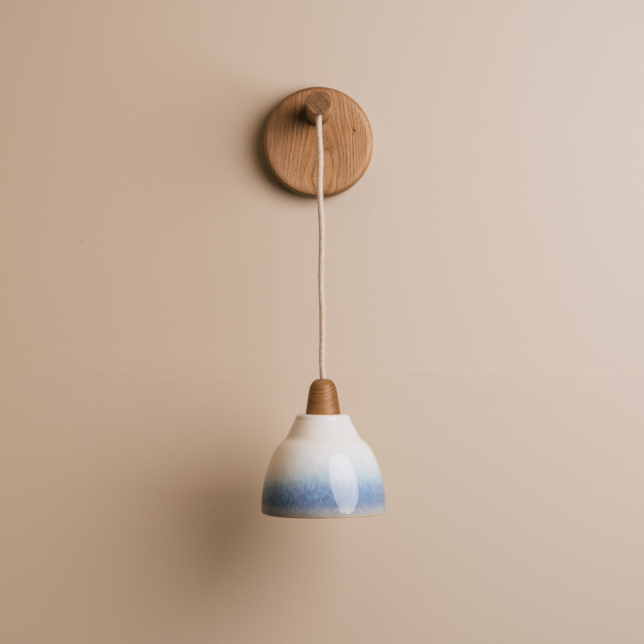 Small Element Hanging Wall Light in Ceramic and Oak - Blue and White