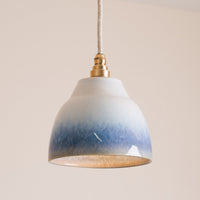 Blue and White Small Element Pendant Light in Ceramic and Brass/Nickel