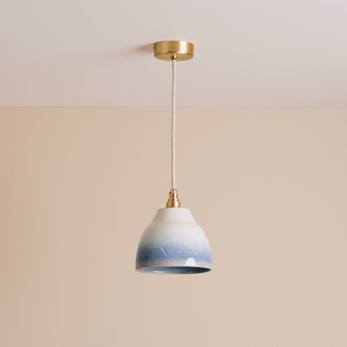 Blue and White Small Element Pendant Light in Ceramic and Brass/Nickel