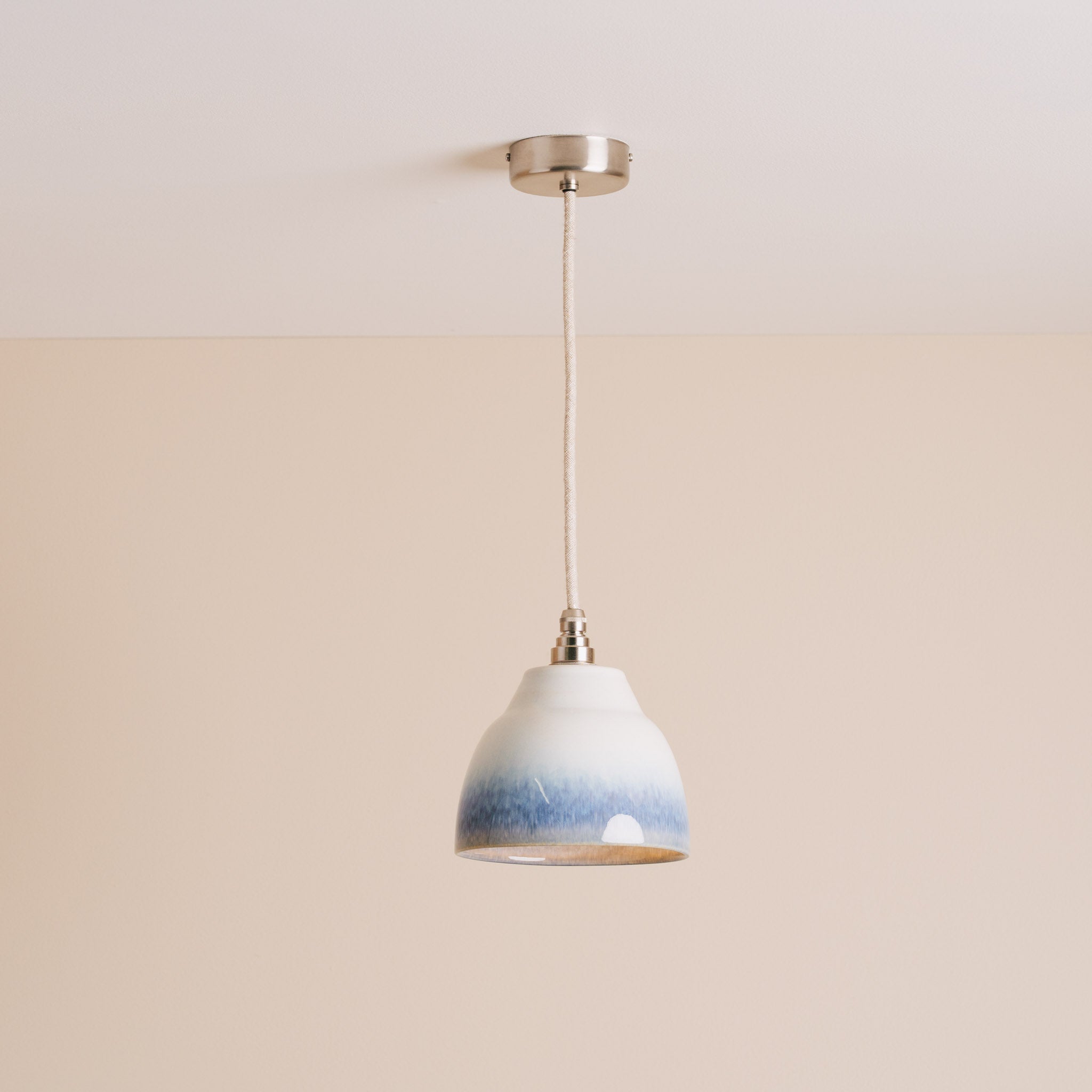 Blue and White Small Element Pendant Light in Ceramic and Brass/Nickel
