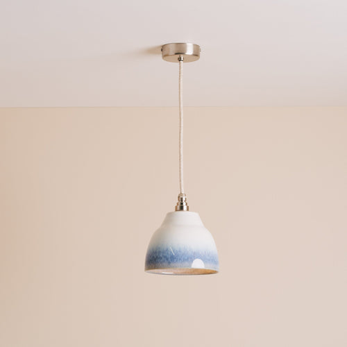Blue and White Small Element Pendant Light in Ceramic and Brass/Nickel