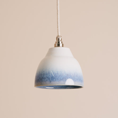 Blue and White Small Element Pendant Light in Ceramic and Brass/Nickel