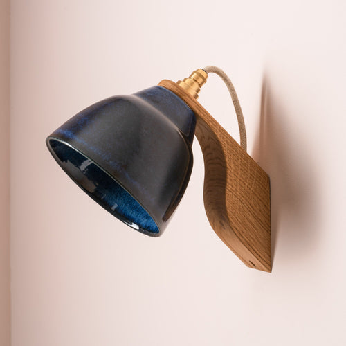 Blue Element Wall Light in Ceramic and Oak