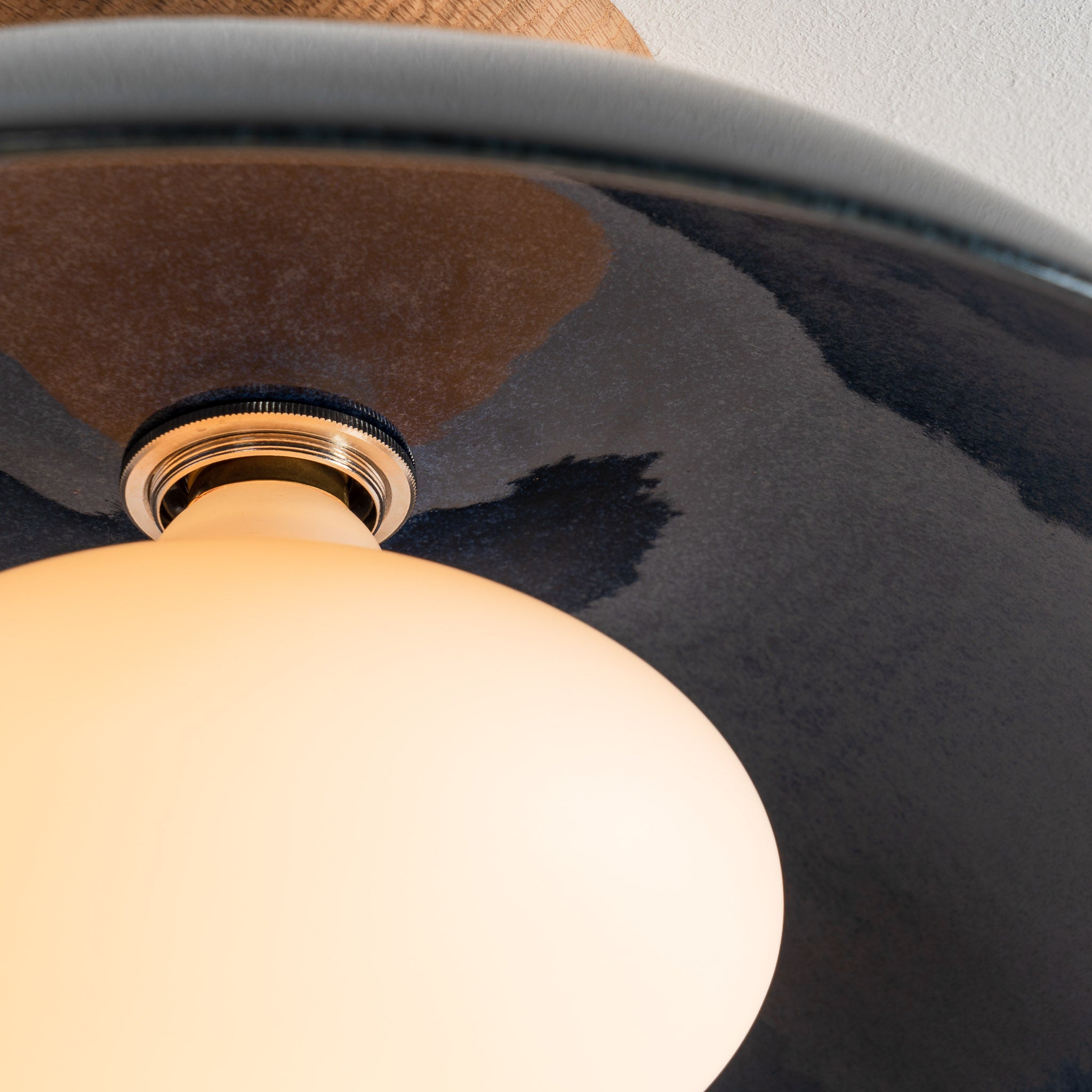 Blue Dawn Flush Mount Ceiling Light in Ceramic and Oak