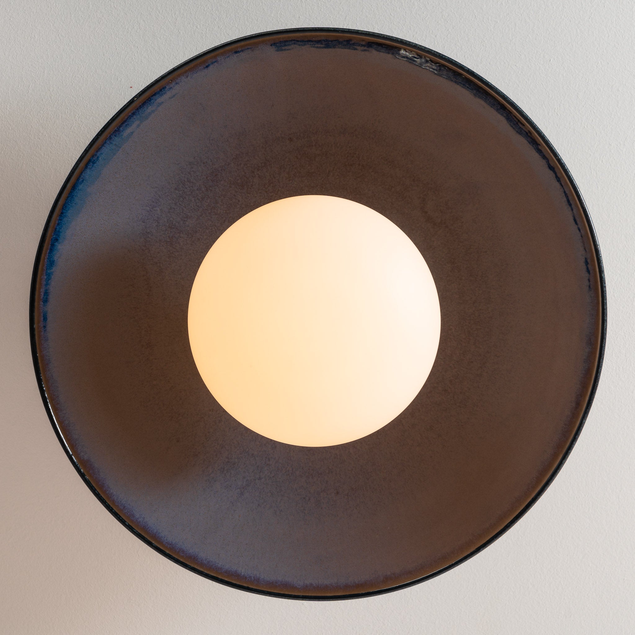 Blue Dawn Flush Mount Ceiling Light in Ceramic and Oak
