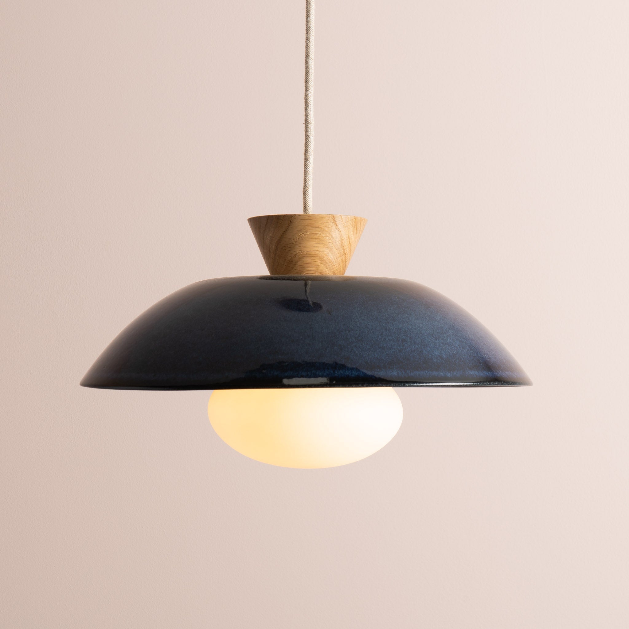 Blue Dawn Pendant Light in Ceramic and Oak