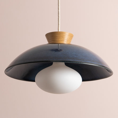 Blue Dawn Pendant Light in Ceramic and Oak