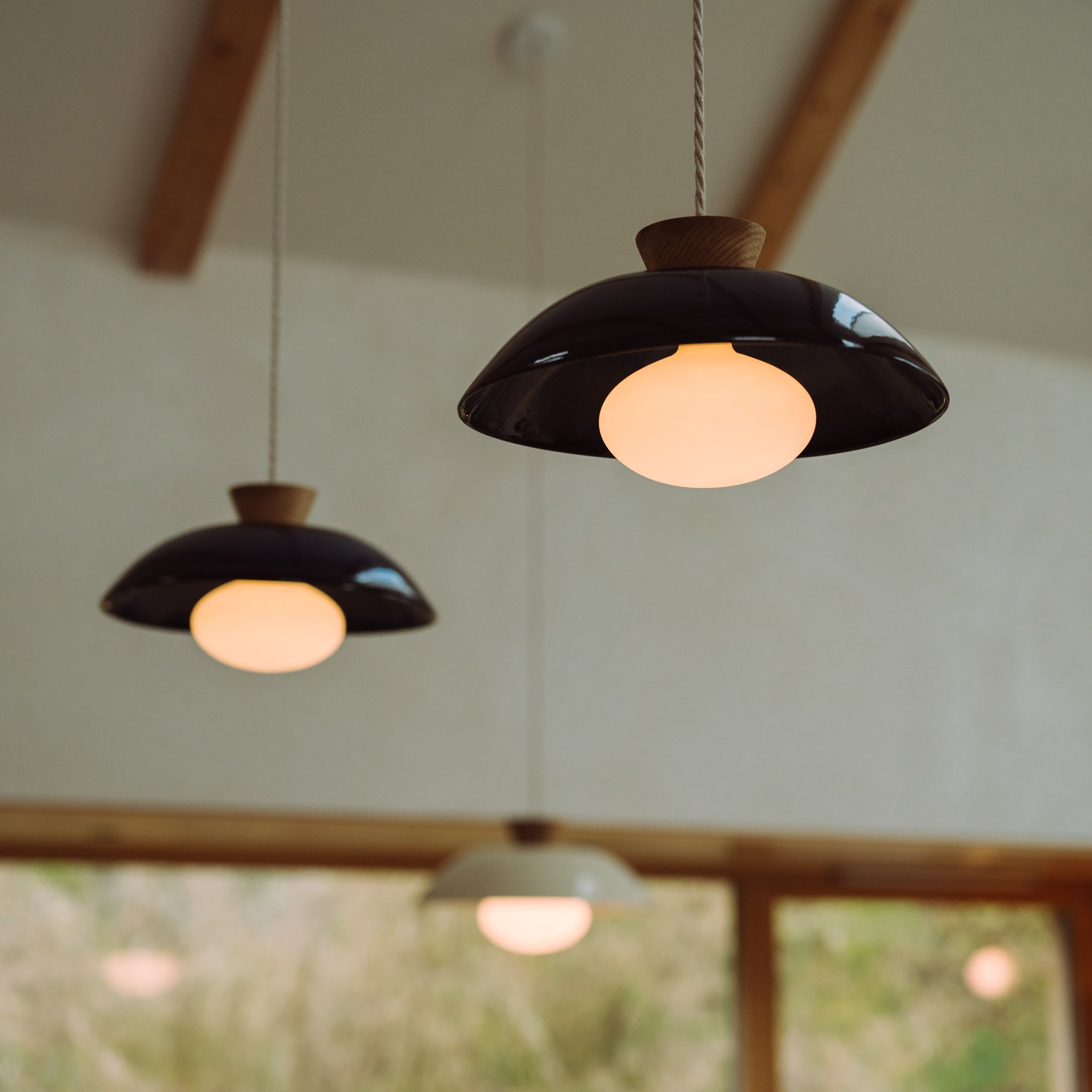 Blue Dawn Pendant Light in Ceramic and Oak
