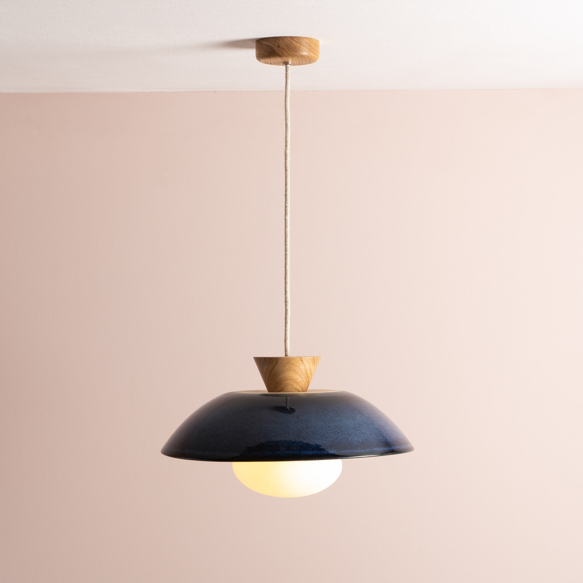 Blue Dawn Pendant Light in Ceramic and Oak