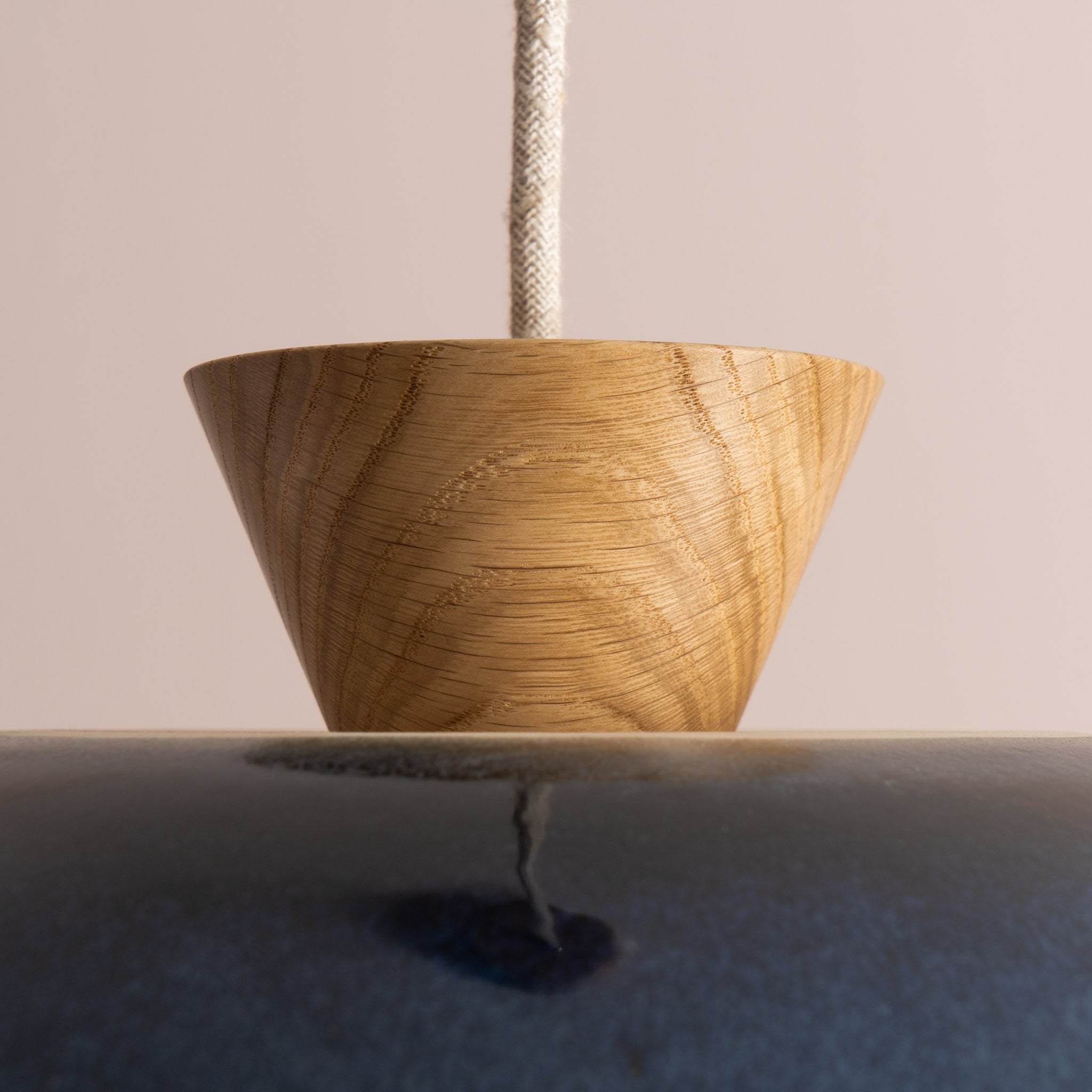 Blue Dawn Pendant Light in Ceramic and Oak