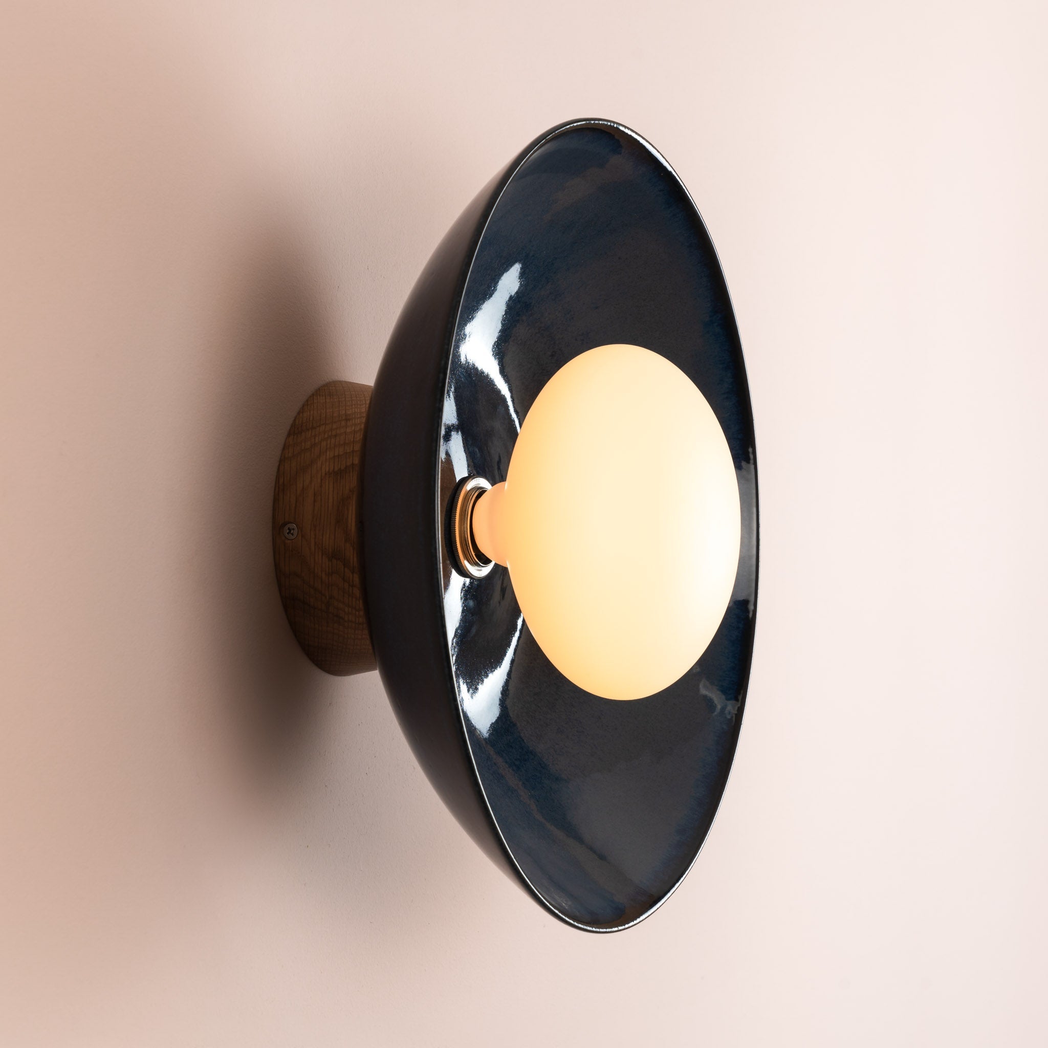 Blue Dawn Wall Light Sconce in Ceramic and Oak