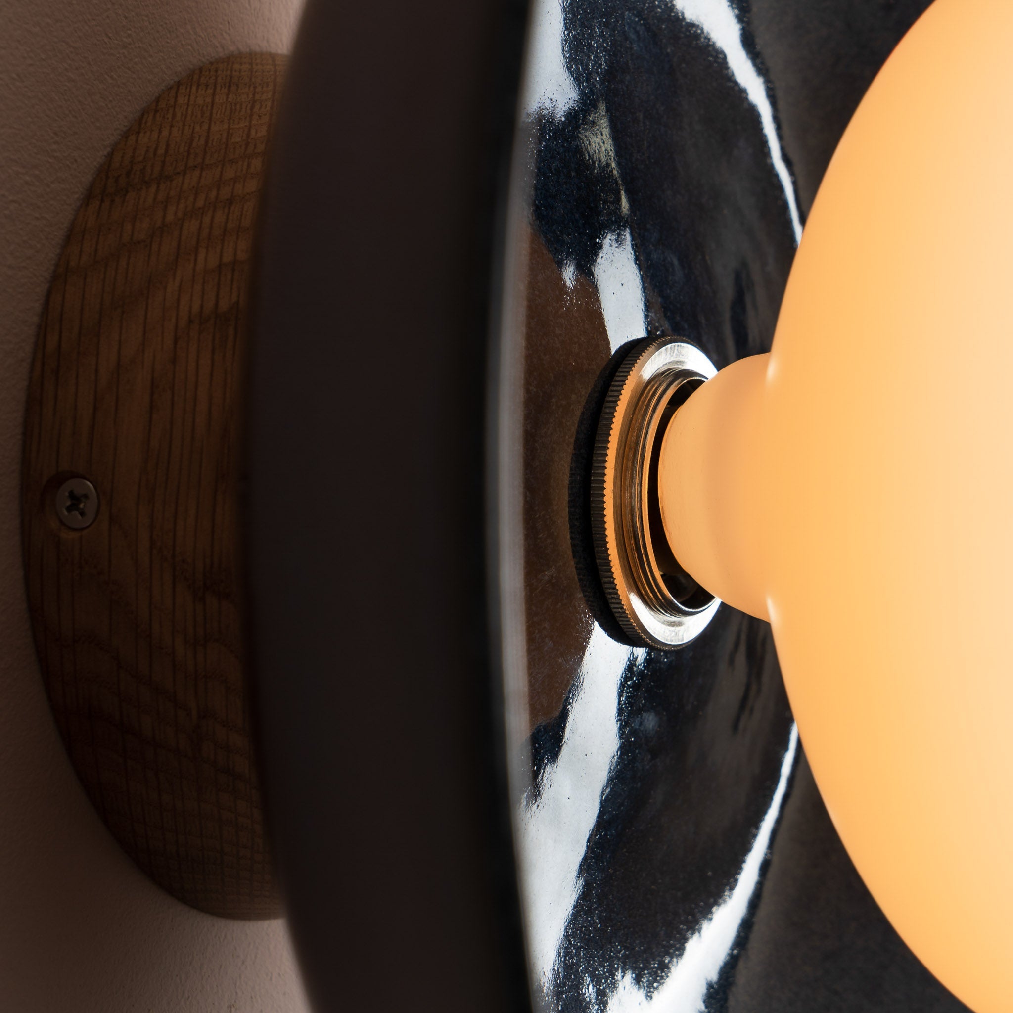 Blue Dawn Wall Light Sconce in Ceramic and Oak