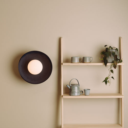 Blue Dawn Wall Light Sconce in Ceramic and Oak