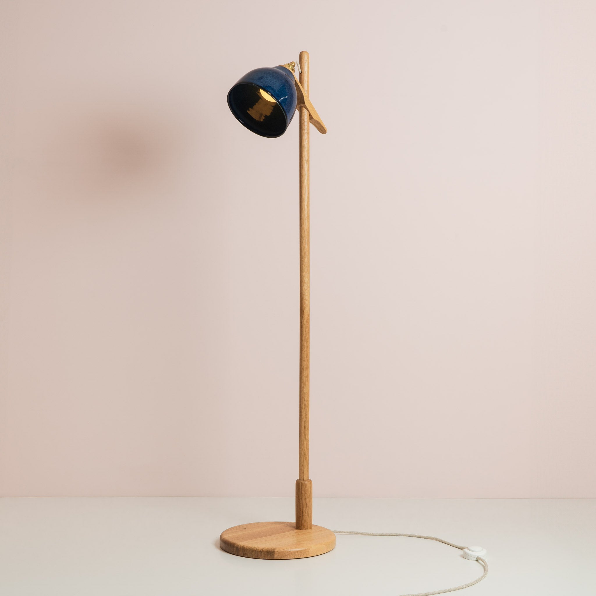 Blue Element Floor Lamp in Solid Oak Wood and Ceramic