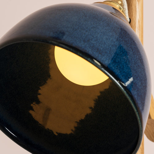 Blue Element Floor Lamp in Solid Oak Wood and Ceramic