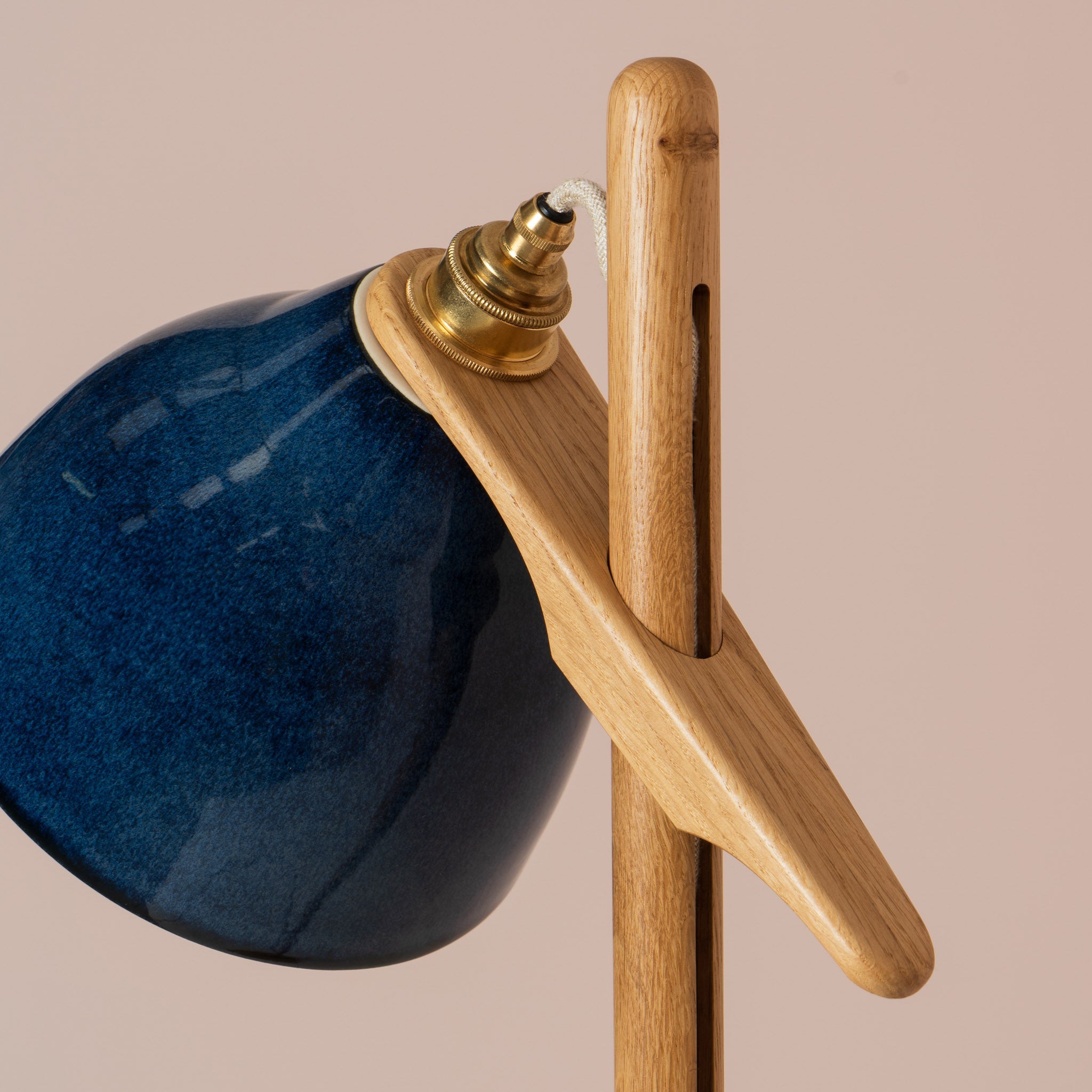 Blue Element Floor Lamp in Solid Oak Wood and Ceramic