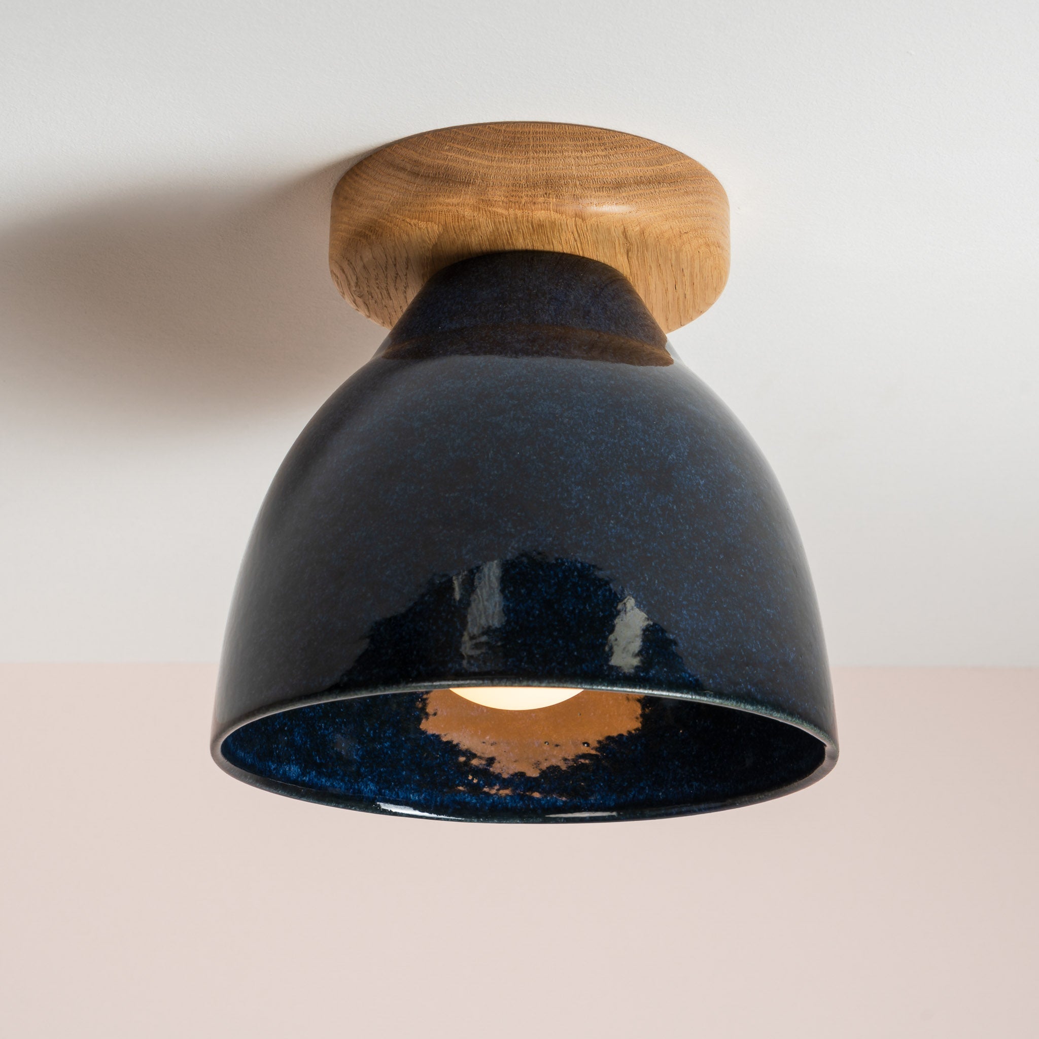 Blue Element Flush Mount Ceiling Light in Ceramic and Oak