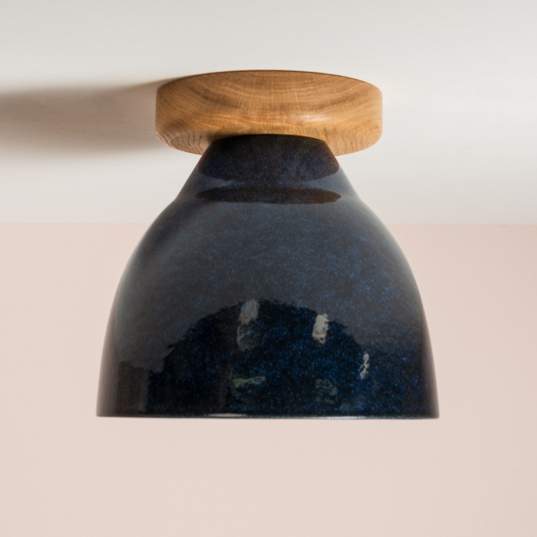 Blue Element Flush Mount Ceiling Light in Ceramic and Oak
