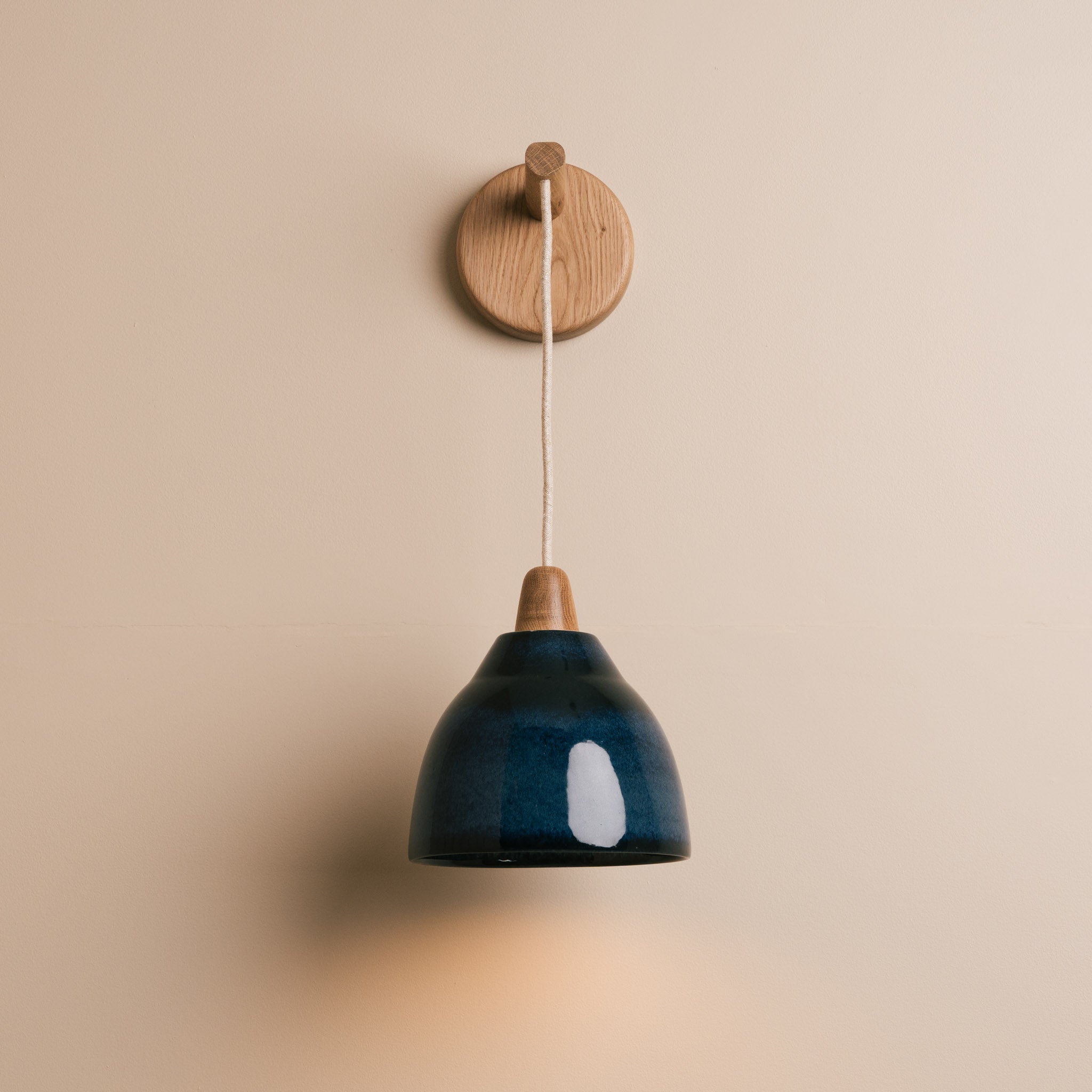 Blue Element Hanging Wall Light in Ceramic and Oak