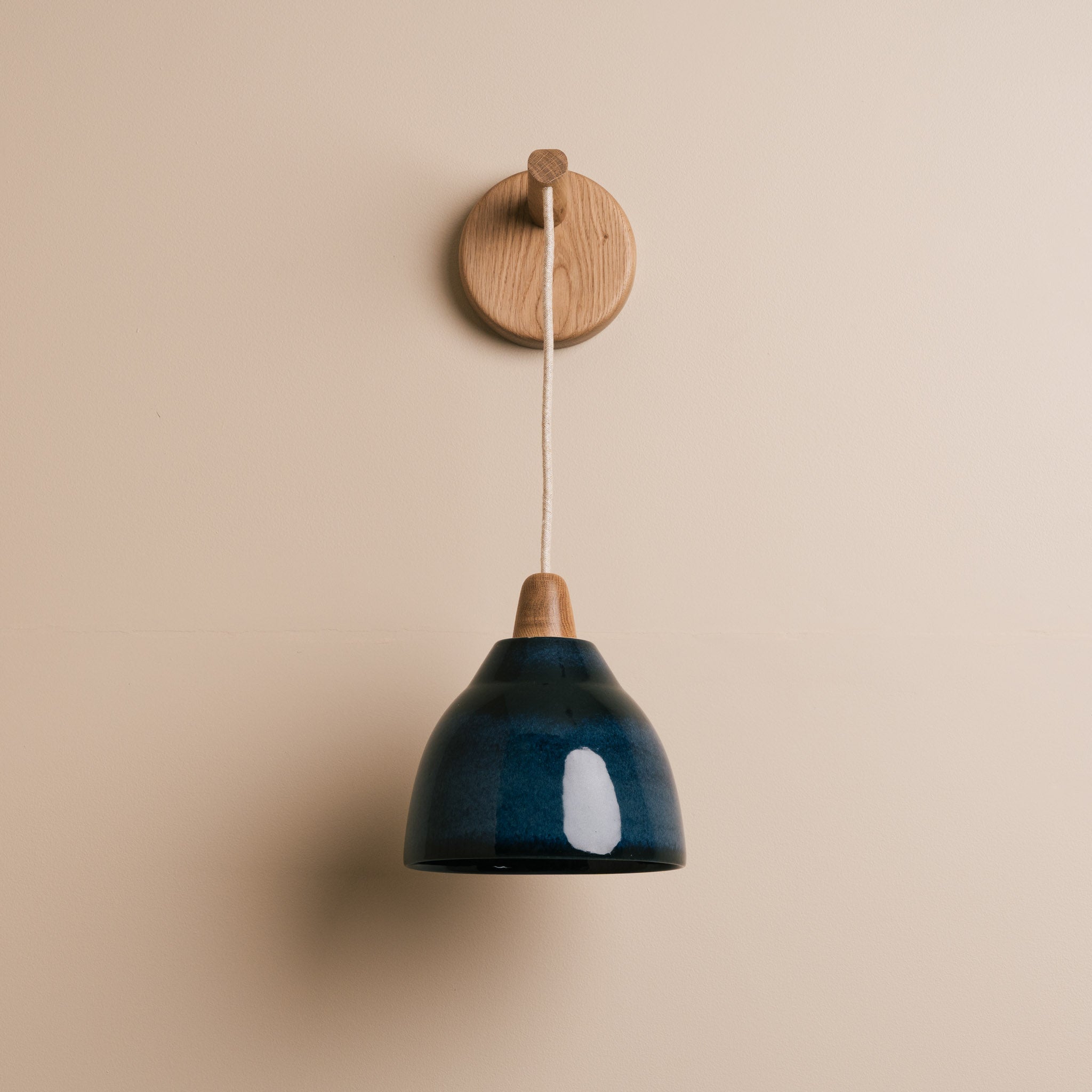 Blue Element Hanging Wall Light in Ceramic and Oak