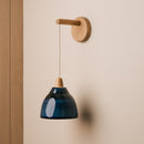 Blue Element Hanging Wall Light in Ceramic and Oak