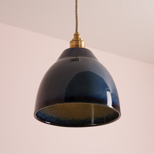 Blue Element Pendant Light in Ceramic and Brass/Nickel