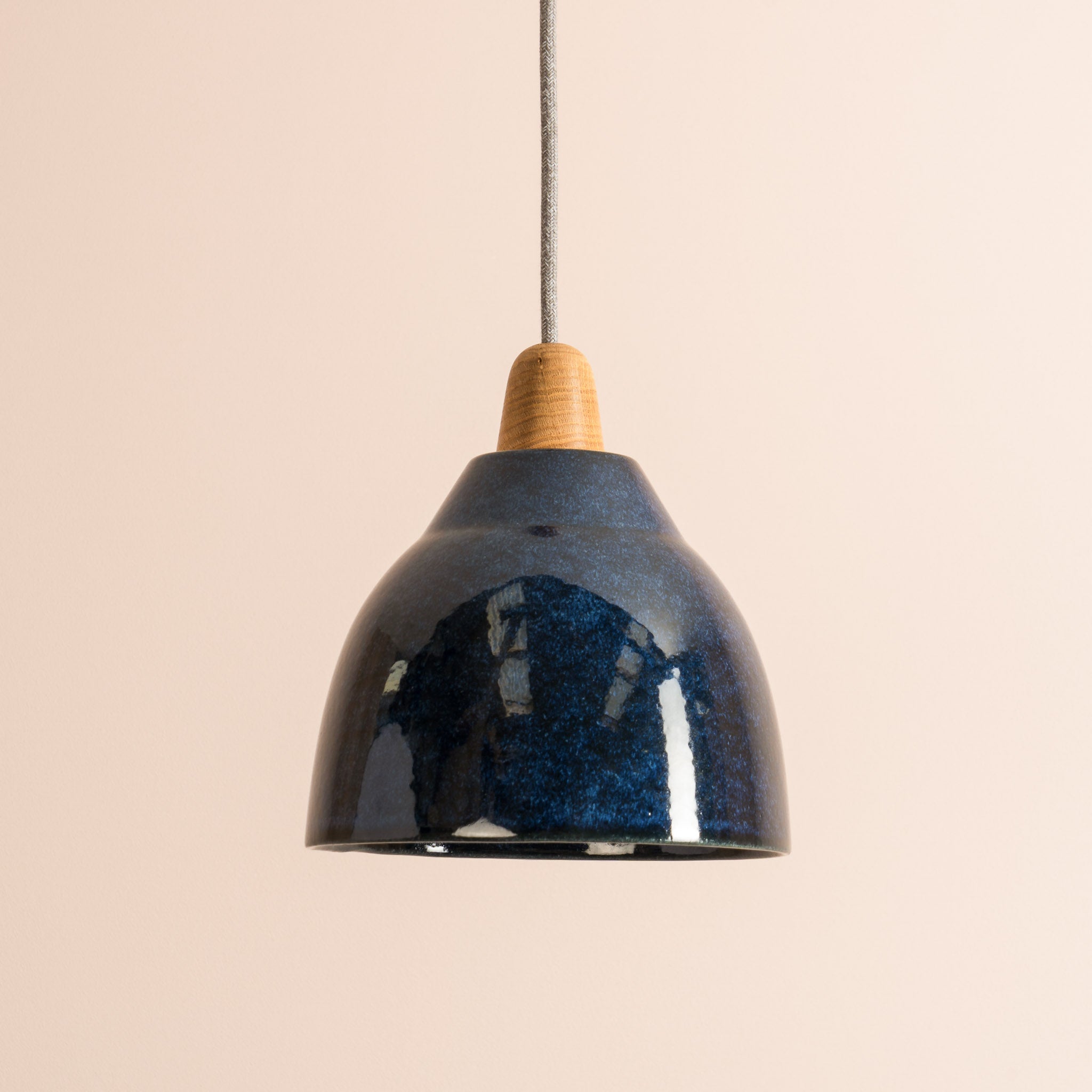 Blue Element Pendant Light in Ceramic and Oak